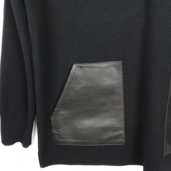 J.Crew 100% Merino Wool Leather Pocket Tunic Sweater Black Longline Style 02624 - Picture 6 of 16
